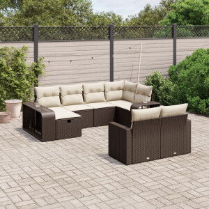 vidaXL 10-delige Loungeset met kussens poly rattan bruin