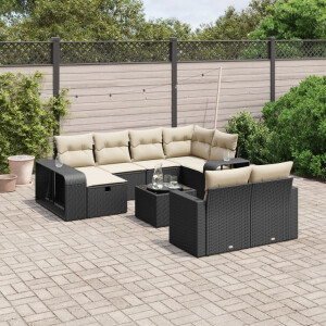 vidaXL 11-delige Loungeset met kussens poly rattan zwart