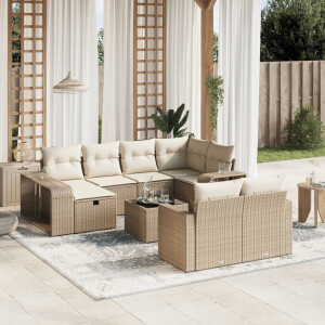 vidaXL 11-delige Tuinset met kussens poly rattan beige
