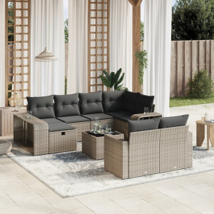 vidaXL 11-delige Loungeset met kussens poly rattan grijs
