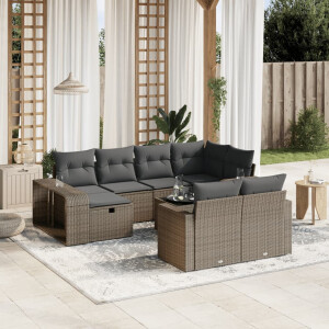 vidaXL 11-delige Loungeset met kussens poly rattan lichtgrijs