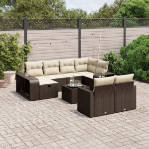 vidaXL 11-delige Loungeset met kussens poly rattan bruin