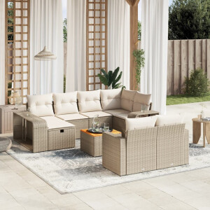 vidaXL 11-delige Tuinset met kussens poly rattan beige
