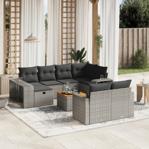 vidaXL 11-delige Loungeset met kussens poly rattan grijs