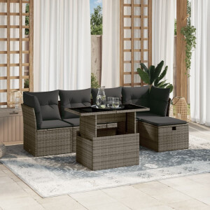 vidaXL 6-delige Loungeset met kussens poly rattan grijs