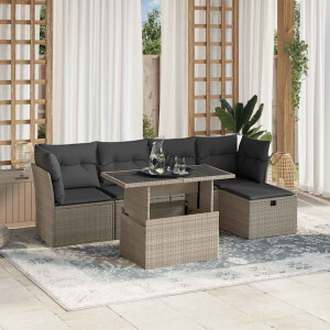 vidaXL 6-delige Loungeset met kussens poly rattan lichtgrijs
