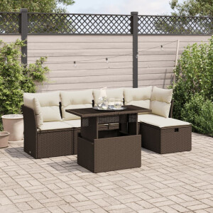 vidaXL 6-delige Loungeset met kussens poly rattan bruin