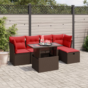 vidaXL 6-delige tuinbankset met kussens, bruin polyrotan