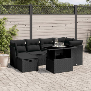 vidaXL 7-delige Loungeset met kussens poly rattan zwart