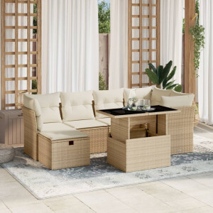 vidaXL 7-delige Loungeset met kussens poly rattan beige
