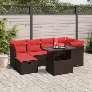 vidaXL 7-delige tuinbankset met kussens, bruin polyrotan
