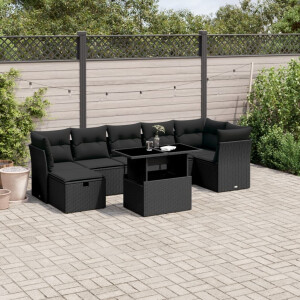 vidaXL 8-delige Loungeset met kussens poly rattan zwart