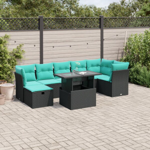 vidaXL 8-delige tuinbankset met kussens, zwart polyrotan