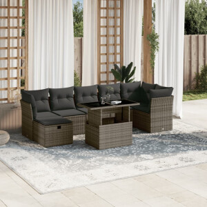 vidaXL 8-delige Loungeset met kussens poly rattan grijs