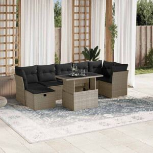vidaXL 8-delige Loungeset met kussens poly rattan lichtgrijs