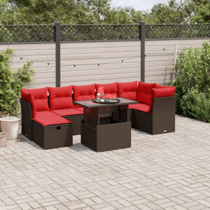 vidaXL 8-delige tuinbankset met kussens, bruin polyrotan