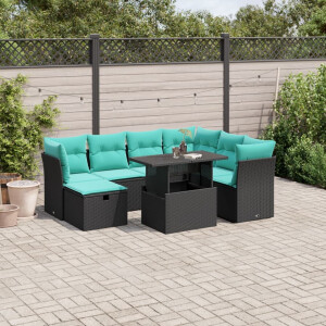 vidaXL 8-delige tuinbankset met kussens, zwart polyrotan