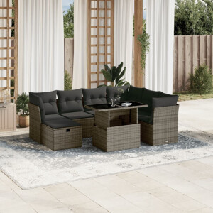 vidaXL 8-delige Loungeset met kussens poly rattan grijs