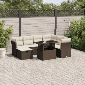 vidaXL 8-delige Loungeset met kussens poly rattan bruin