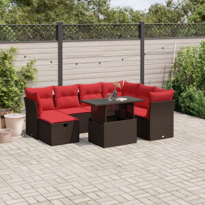 vidaXL 8-delige tuinbankset met kussens, bruin polyrotan