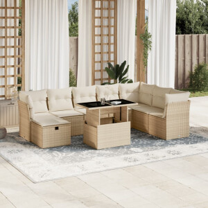 vidaXL 9-delige Loungeset met kussens poly rattan beige