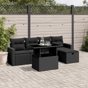 vidaXL 6-delige Loungeset met kussens poly rattan zwart
