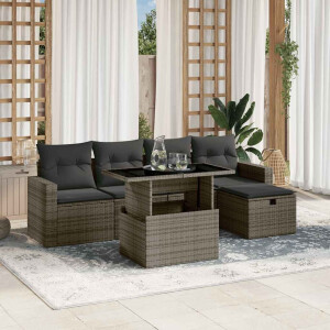 vidaXL 6-delige Loungeset met kussens poly rattan grijs