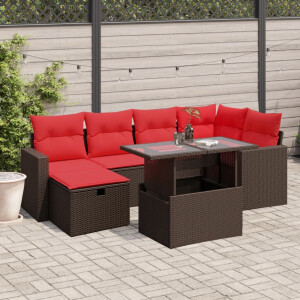vidaXL 7-delige tuinbankset met kussens, bruin polyrotan