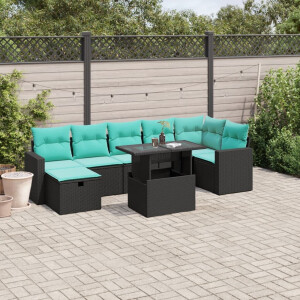 vidaXL 8-delige tuinbankset met kussens, zwart polyrotan