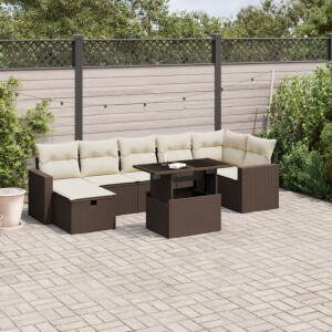 vidaXL 8-delige Loungeset met kussens poly rattan bruin