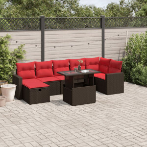 vidaXL 8-delige tuinbankset met kussens, bruin polyrotan