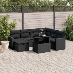 vidaXL 8-delige Loungeset met kussens poly rattan zwart