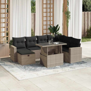 vidaXL 8-delige Loungeset met kussens poly rattan lichtgrijs