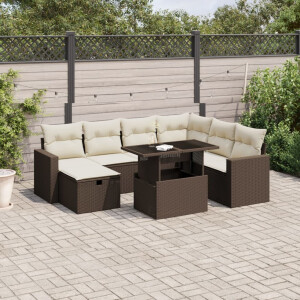 vidaXL 8-delige Loungeset met kussens poly rattan bruin