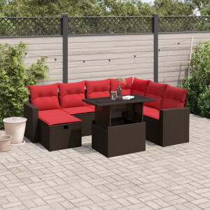 vidaXL 8-delige tuinbankset met kussens, bruin polyrotan