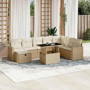 vidaXL 9-delige Loungeset met kussens poly rattan beige