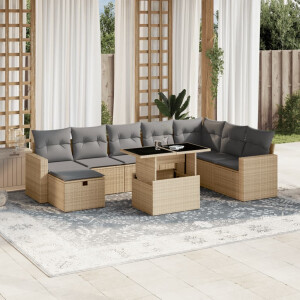 vidaXL 9-delige Loungeset met kussens poly rattan beige