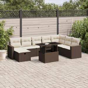 vidaXL 9-delige Loungeset met kussens poly rattan bruin