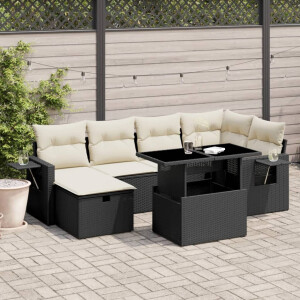 vidaXL 7-delige Loungeset met kussens poly rattan zwart
