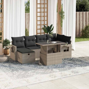 vidaXL 7-delige Loungeset met kussens poly rattan lichtgrijs
