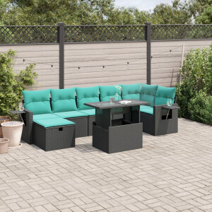 vidaXL 8-delige tuinbankset met kussens, zwart polyrotan