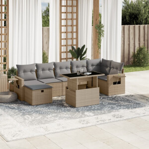 vidaXL 8-delige Loungeset met kussens poly rattan beige