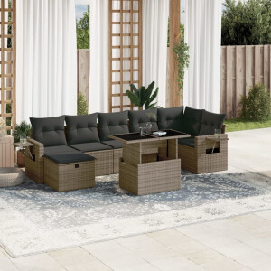 vidaXL 8-delige Loungeset met kussens poly rattan grijs