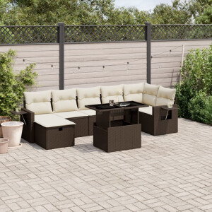 vidaXL 8-delige Loungeset met kussens poly rattan bruin