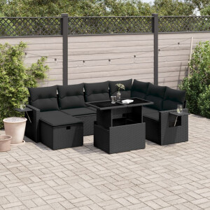 vidaXL 8-delige Loungeset met kussens poly rattan zwart