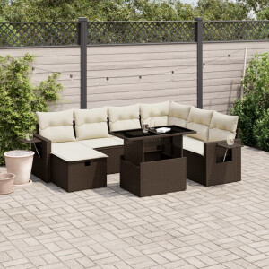 vidaXL 8-delige Loungeset met kussens poly rattan bruin