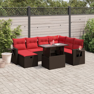 vidaXL 8-delige tuinbankset met kussens, bruin polyrotan