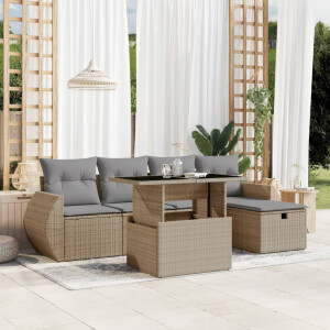 vidaXL 6-delige Loungeset met kussens poly rattan beige