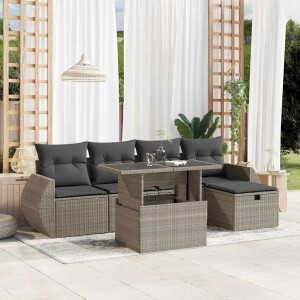 vidaXL 6-delige Loungeset met kussens poly rattan lichtgrijs