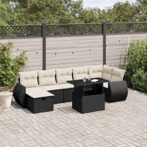 vidaXL 8-delige Loungeset met kussens poly rattan zwart